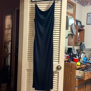 NWT Zara Black scoop neck midi black dress with straps.